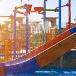 colorful slides in the waterpark close up. aquapark sliders with